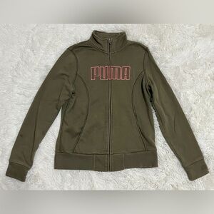 Puma Women’s Olive Green Full Zip Track Jacket Pink Logo Athletic